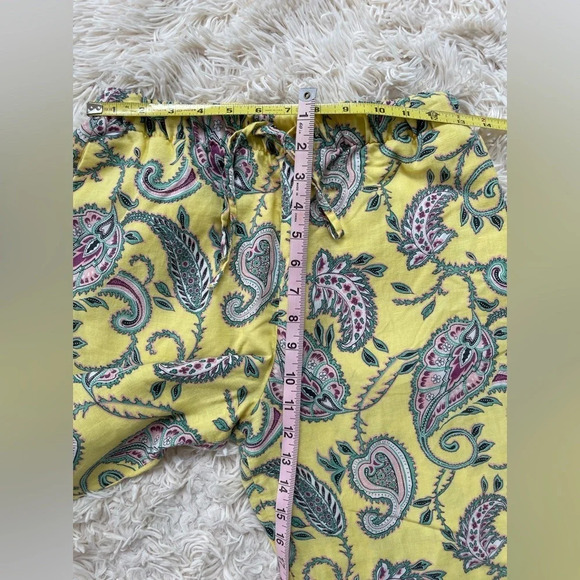 Zara paisley print linen cotton blend high waist pull on drawstrings yellow SX S - Picture 6 of 13